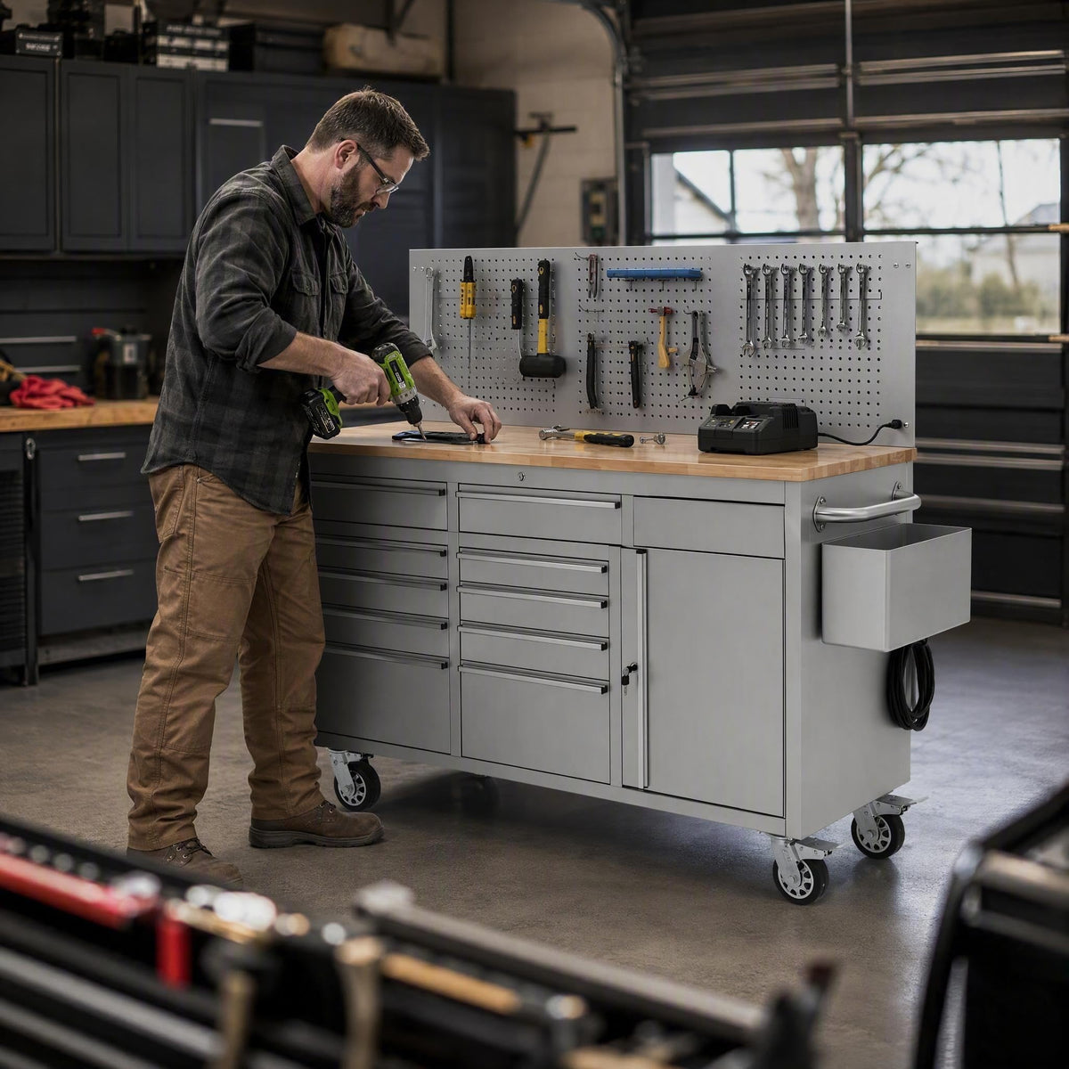 Rolling Tool Chest Cabinet, Heavy Duty Workbench with Drawers