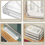 Clear File Storage Box Portable Project Case with Handle Plastic Storage Container with Lid Stackable Flat Storage