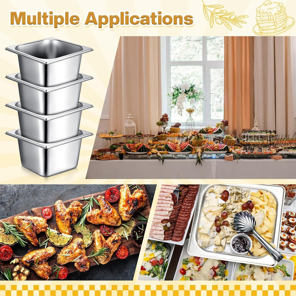 22 Pcs 1/6 Size Pan 4 Inch Deep Metal Hotel Steam Table Pan Bulk Set