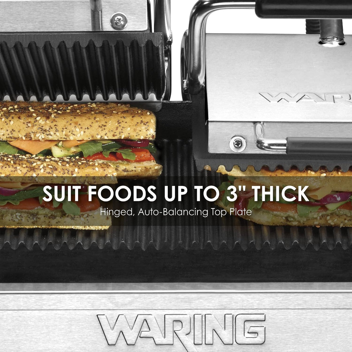 Panini Press with 17" x 9.25" Cooking Surface & Ribbed Plates
