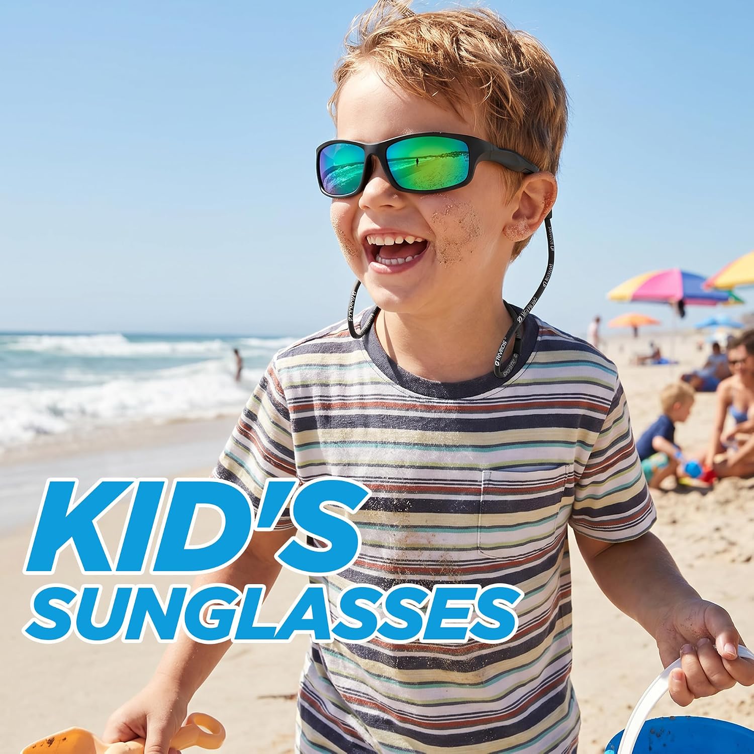 Kids Sunglasses Polarized UV400 TPE with Strap for Boys Girls RBK037 | Flexible rubber frame with UV protection and