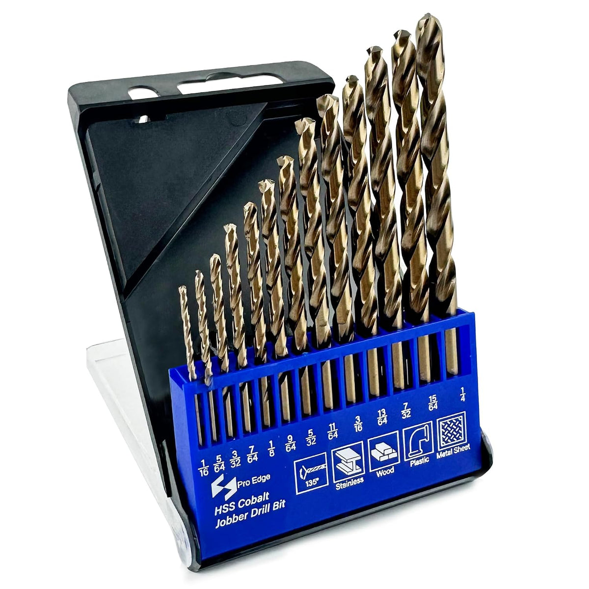 13pcs Cobalt Drill Bits Set M35 HSS Jobber Drill Bits Set 1/16"-1/4"