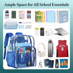 Clear Backpack for School - 17 inch Heavy Duty Bookbag, Bright Blue