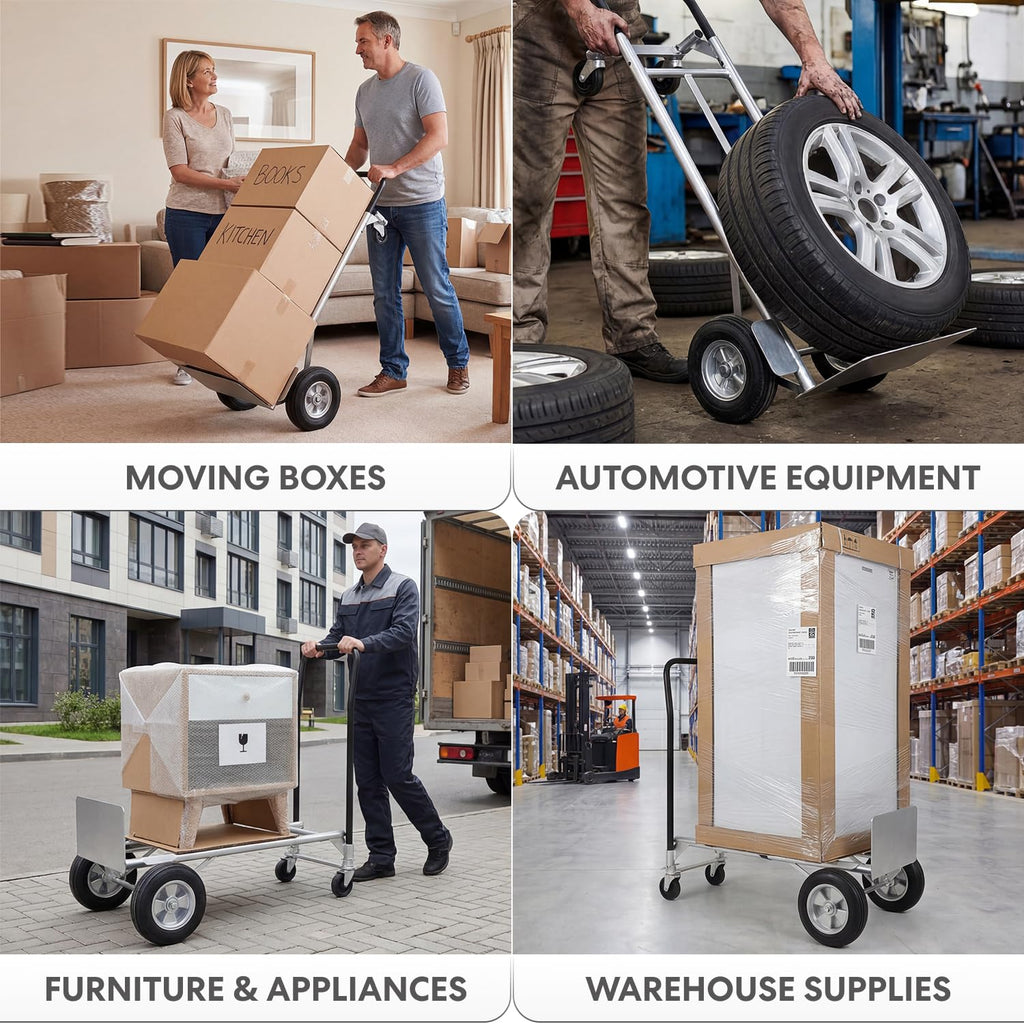 2-in-1 Convertible Hand Truck & Dolly - 800 lb Capacity Heavy Duty Folding Platform Cart with Rubber Wheels for