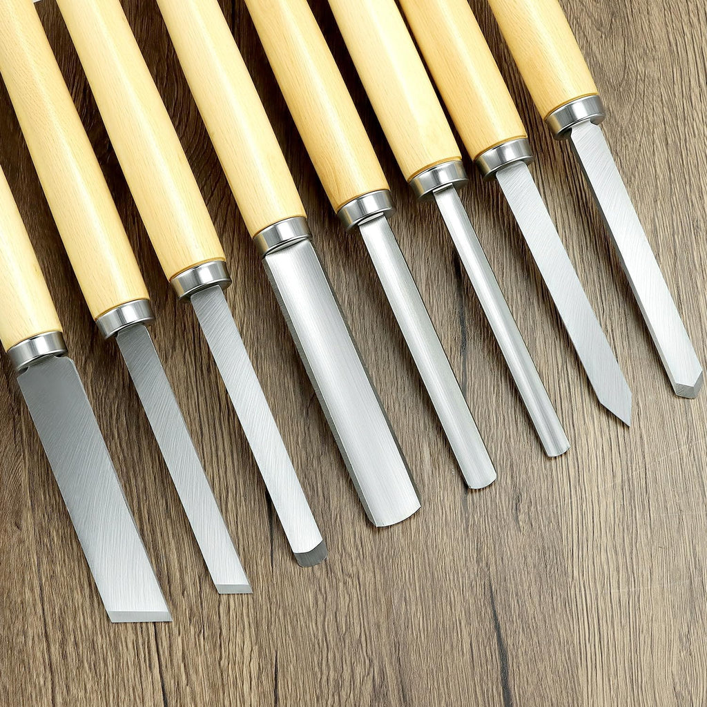 Wood Turning Chisel Set, 8 Pcs Lathe Chisel Set with Triple Tempered Chromium-Vanadium Steel for Woodworking and
