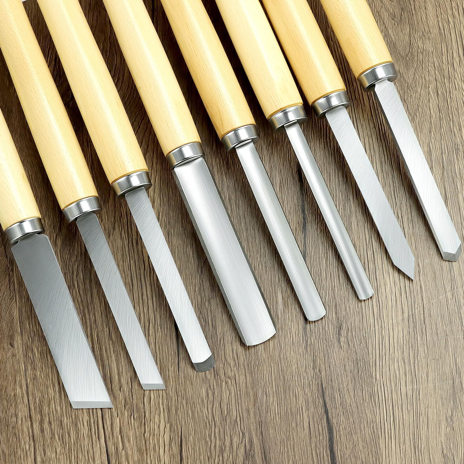 Wood Turning Chisel Set, 8 Pcs Lathe Chisel Set with Triple Tempered Chromium-Vanadium Steel for Woodworking and