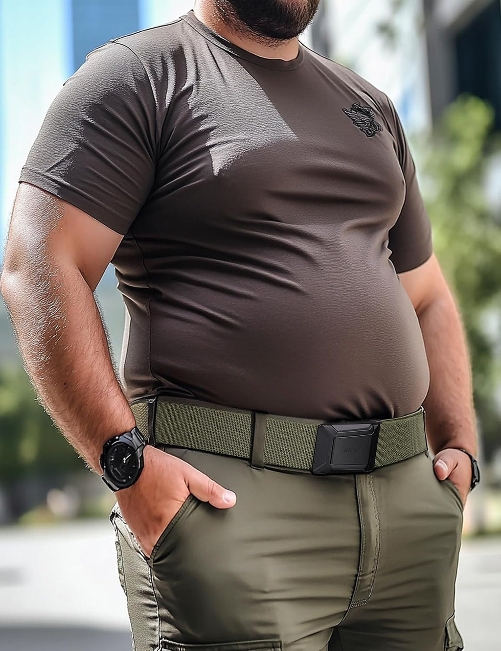 JUKMO 2 Pack Men's Stretch Tactical Belt, 1.5" Nylon Web with Flip Buckle