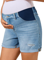 Womens Maternity Ripped Jean Shorts Fold Hem Myosotis Blue L