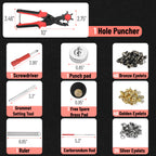 Leather Hole Punch Tool Set, Red Handle, Multi Punch Sizes, Belt Hole Puncher for Leather, Belts, Straps, Pet