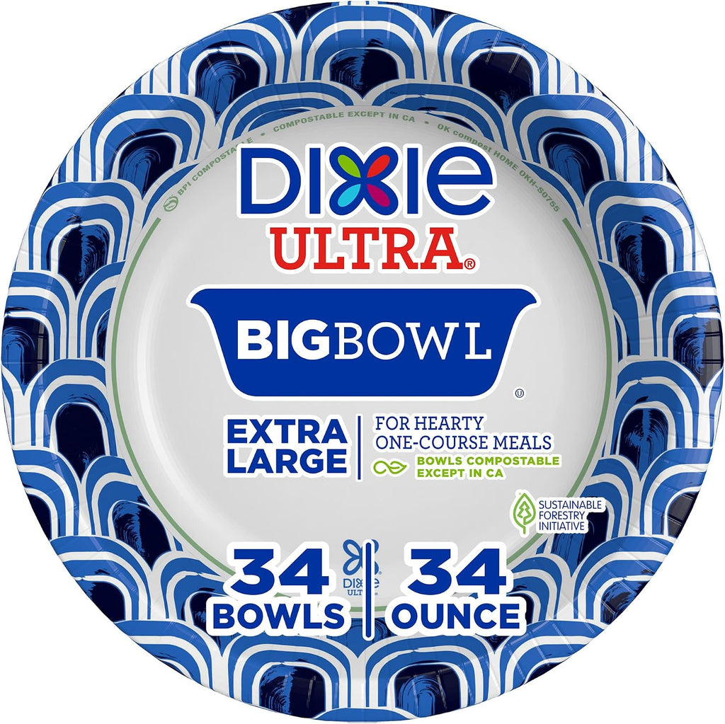 Large Paper Bowls, 34 oz Disposable Bowls, 34 Count