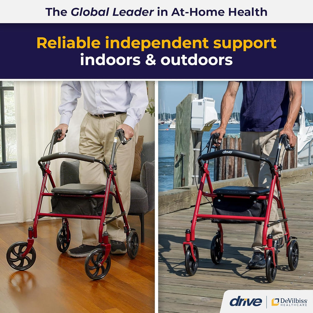 Rollator Walker with Seat - Stable Mobility Support - Height Adjustable - Durable Steel Frame Construction - Smooth