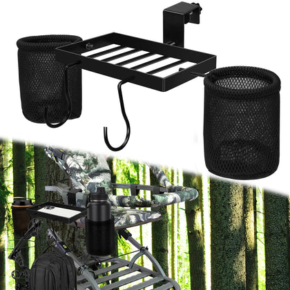 Steel Tree Stand Cup Holder Multi-Functional Hunting Tree Stand Shelf Drink Holder Ring with Mesh Pouch for Deer