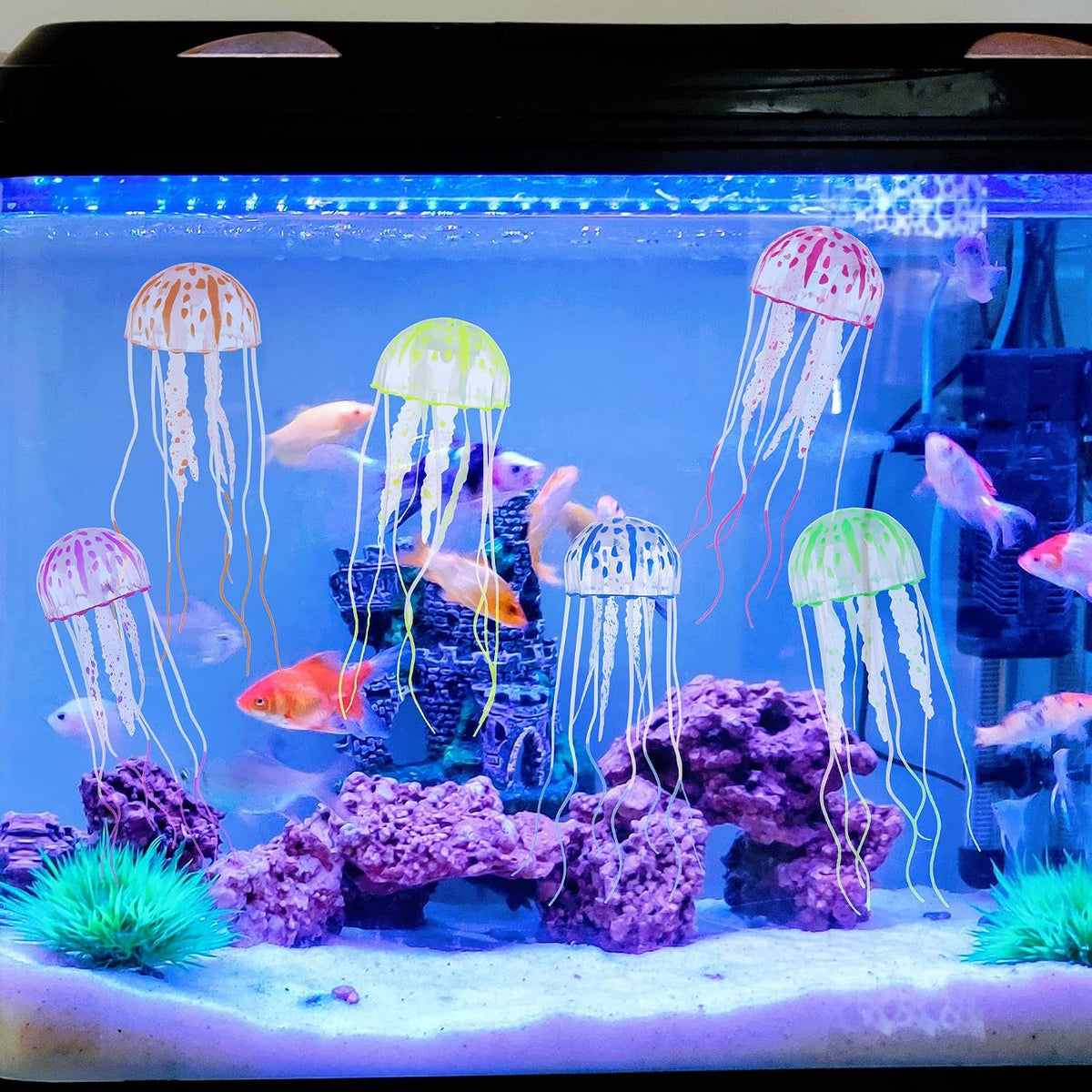 6 Pack Glow Jellyfish Floating Fish Tank Decorations Glowing Effect Silicone Simulation Jellyfish Ornament Aquarium