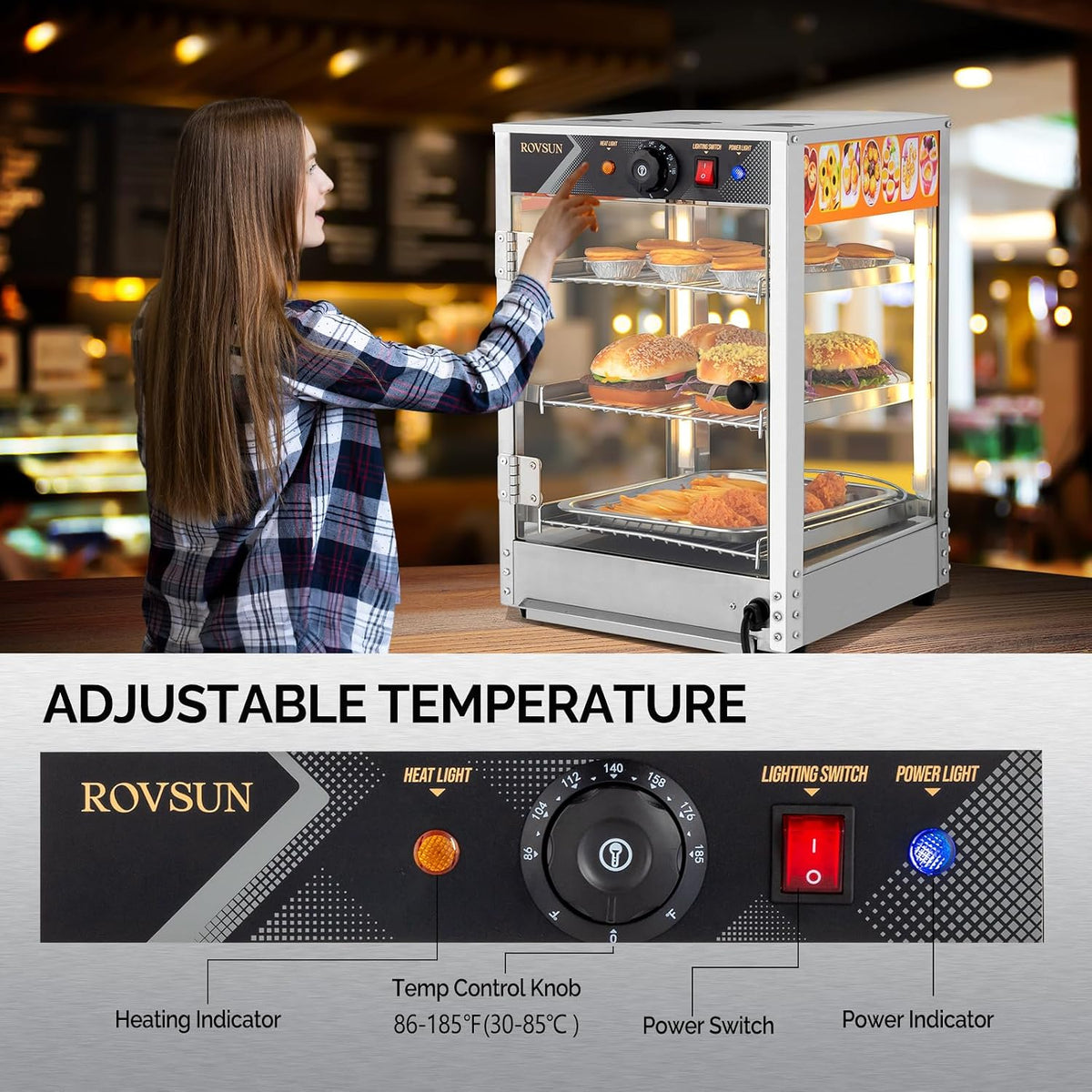3-Tier Pizza Warmer Countertop, Commerical Food Warmer Display