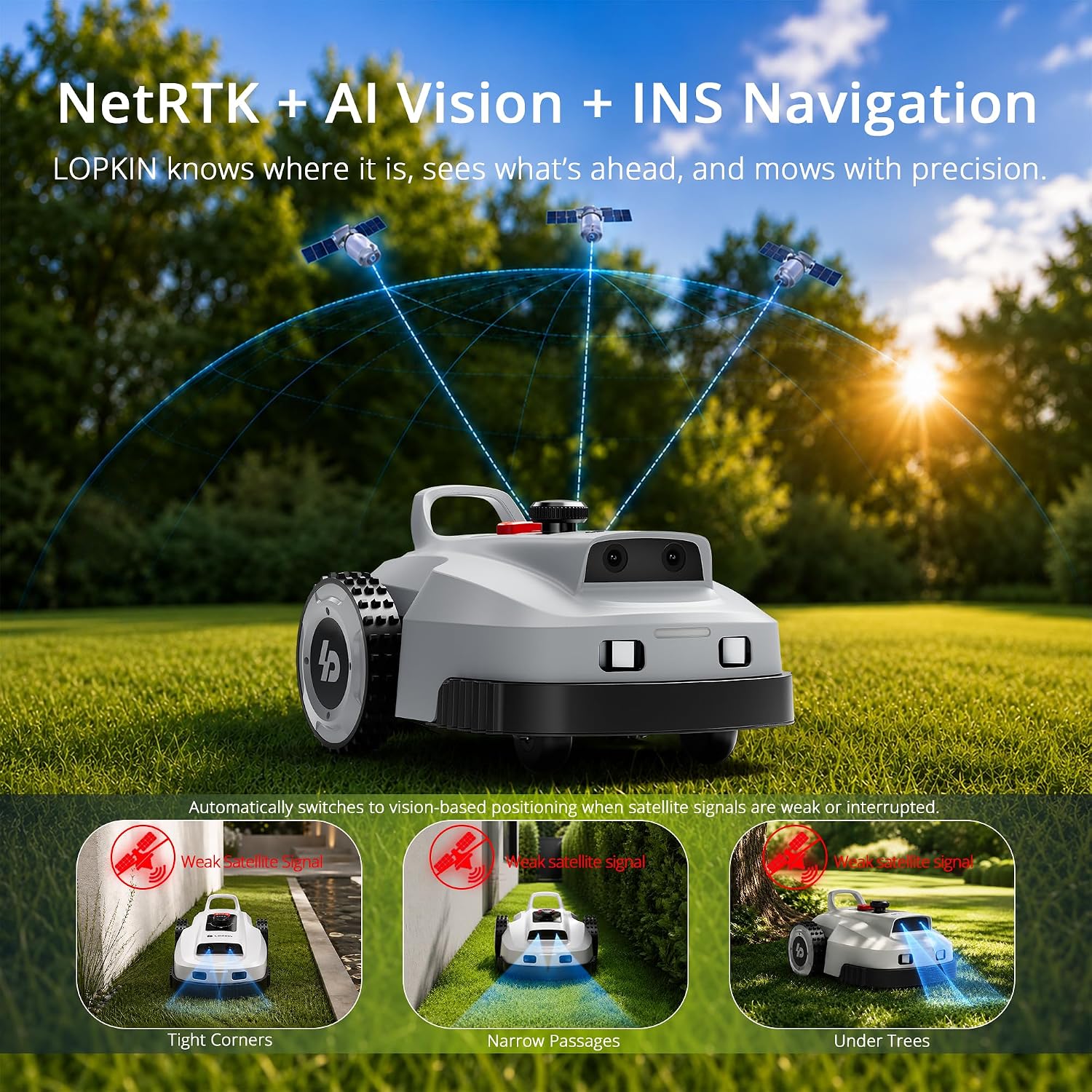 L2500 Robotic Lawn Mower for 1 Acre, NetRTK + AI Vision + GNSS/INS Fusion Navigation, Wi-Fi HaLow Connectivity, No