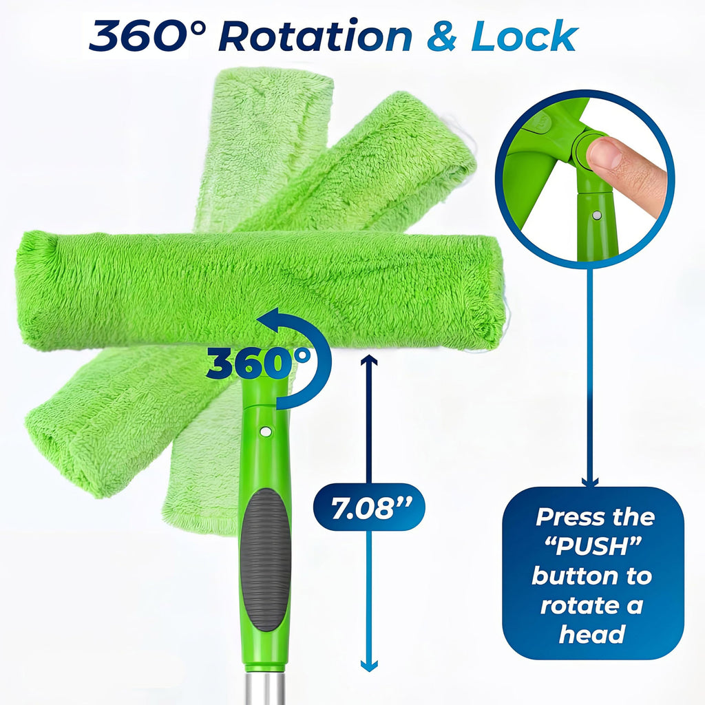 Professional Window Squeegee for Window Cleaning, 2 in 1 Rotatable Window Cleaning Squeegee Kit with Extension Pole