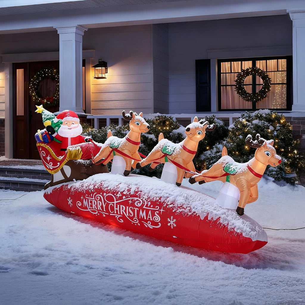 10 FT Santa Sleigh with Reindeer Christmas Inflatables Outdoor Decorations, Christmas Blow Up Yard Decorations for