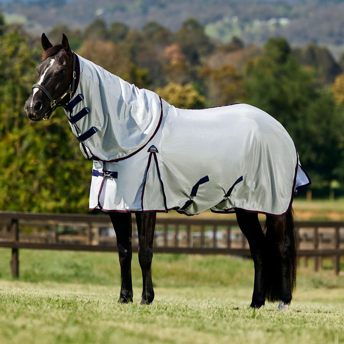ComFiTec Airflow Fly Sheet Detach-A-Neck, Grey/Navy/Burgundy, 78"
