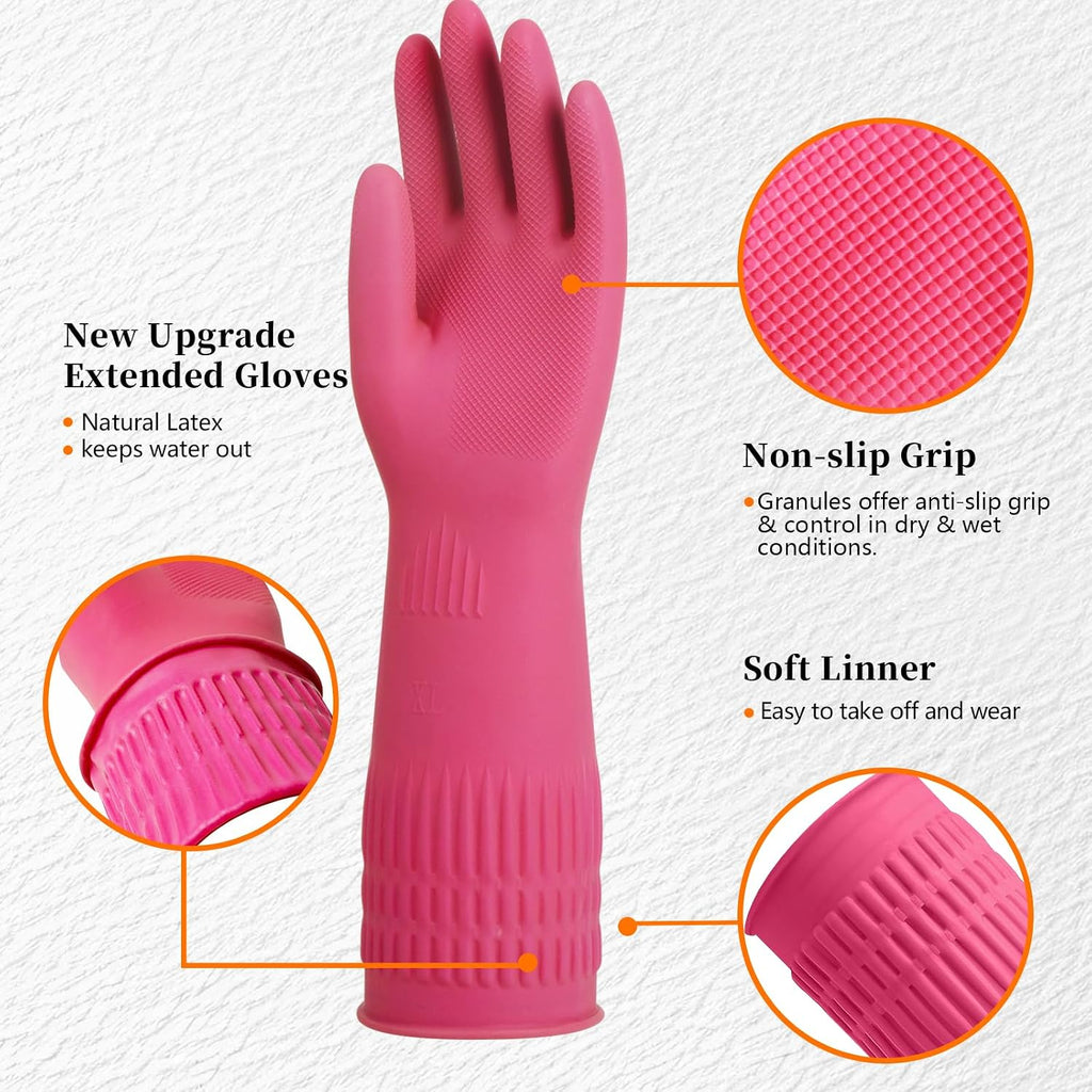 Rubber Gloves for Cleaning – 3 Pairs Reusable Gloves for Dishwashing, Kitchen and Household Tasks, 15-Inch Long