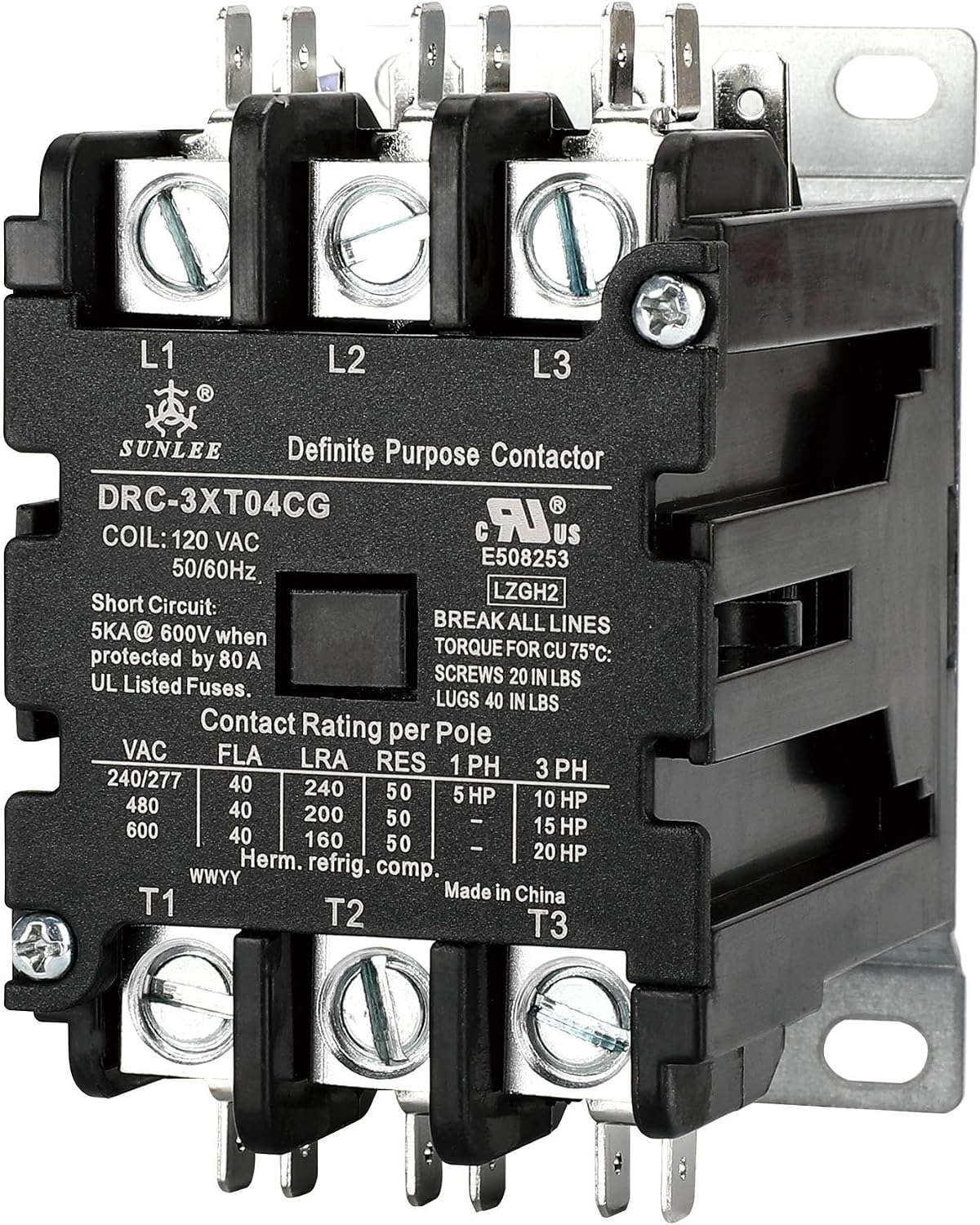 SunLee 3 Pole 40 Amp contactor 120V coil UL DP Contactor HVAC Contactor A2L Compliant 42CF35AF equivalent