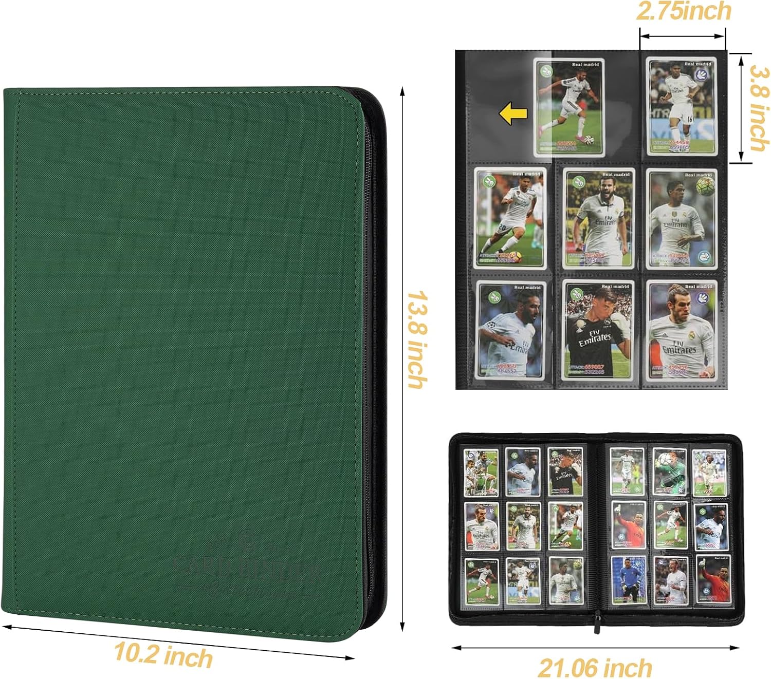 9 Pockets Card Binder,Premium Zip Trading Card Binder,540 Double Sided Pocket PU Collection Binder, Collector Album