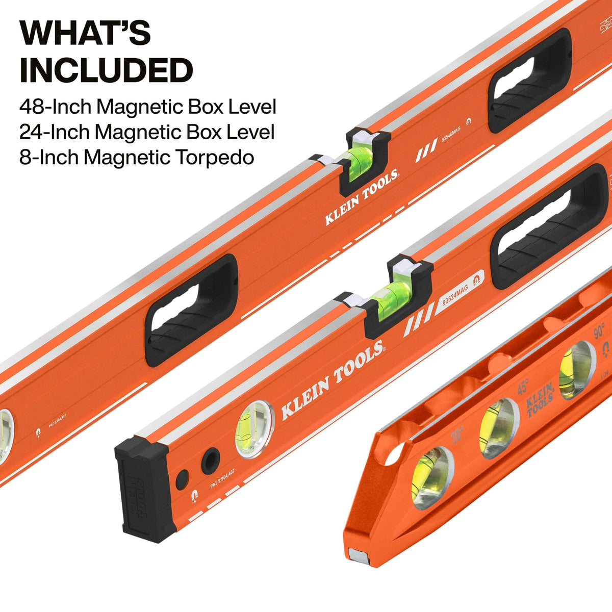 Klein Tools 80203 Level Set, 3-Piece, 8, 24, and 48-Inch