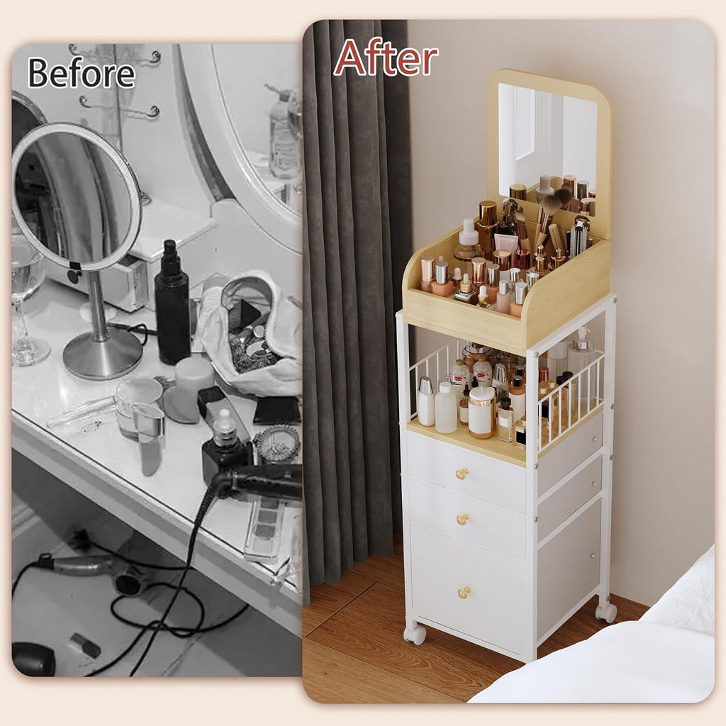 Makeup Cart Organizer with Mirror, Floor Makeup Organizer Large