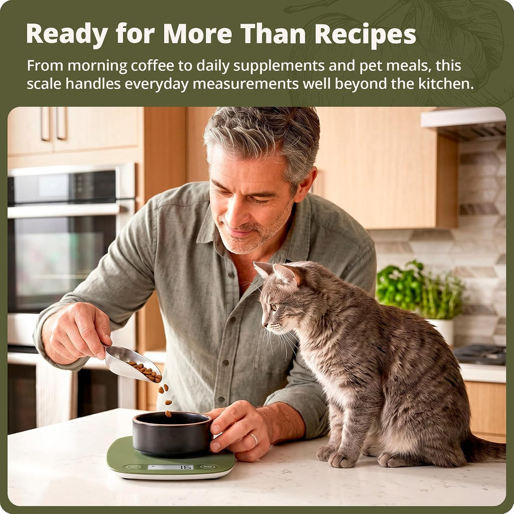 Food Scale, Slim & Compact Build, 1g Precision (Moss Green)