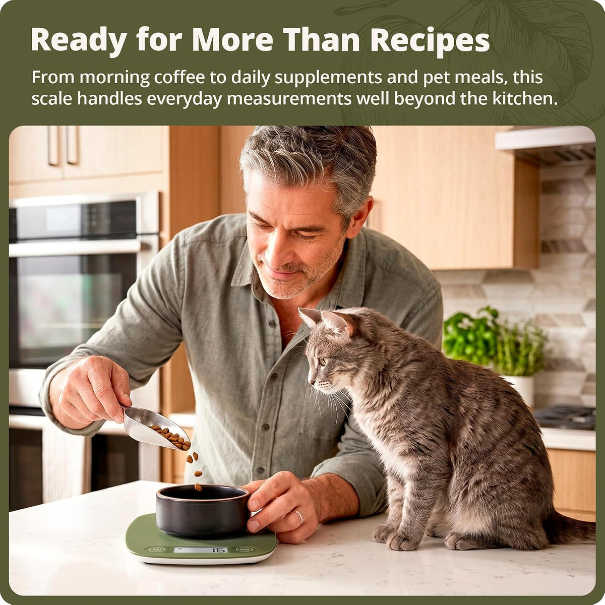 Food Scale, Slim & Compact Build, 1g Precision (Moss Green)