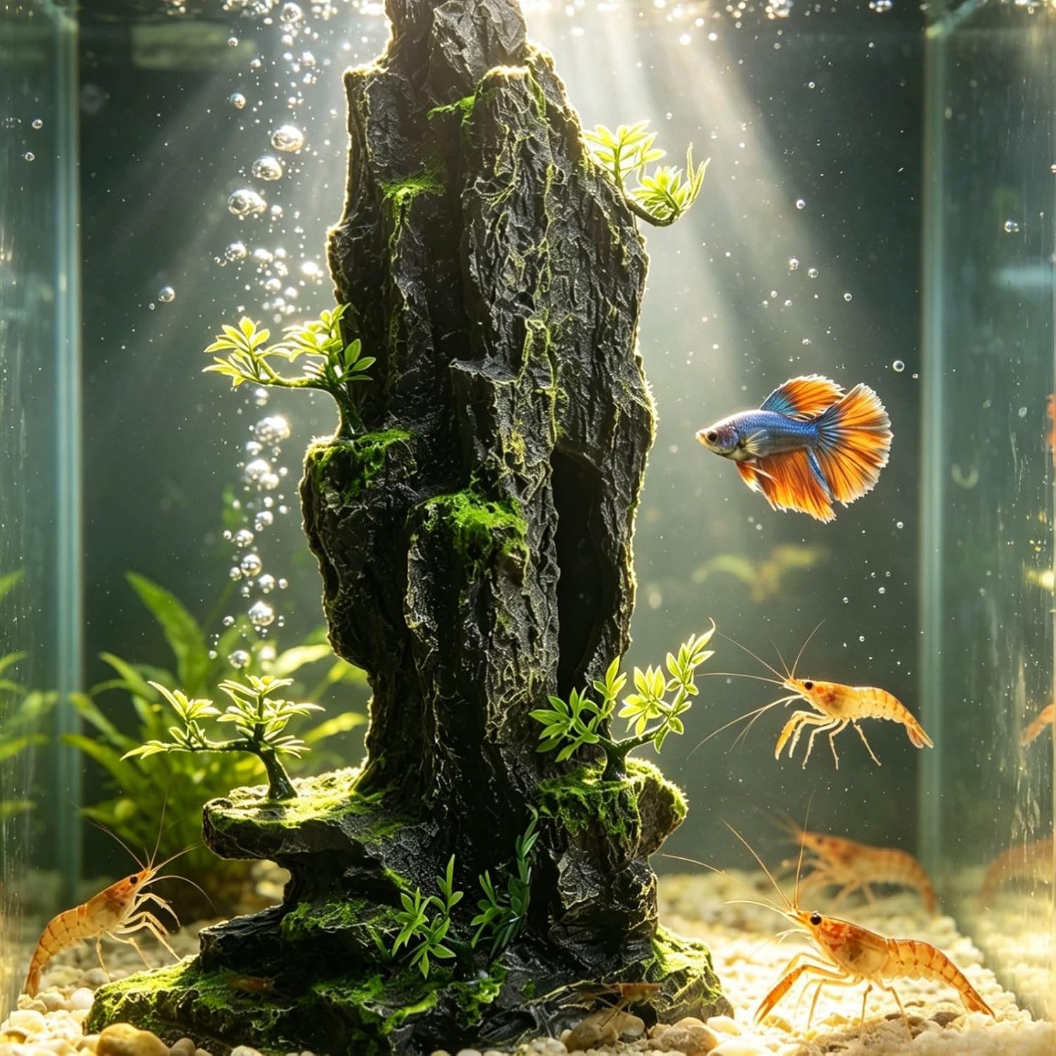 Fish Tank Decorations, 14.4'' Tall Mountain View Stone Aquarium Ornament, Artificial Mountain Hill View Stone Rock