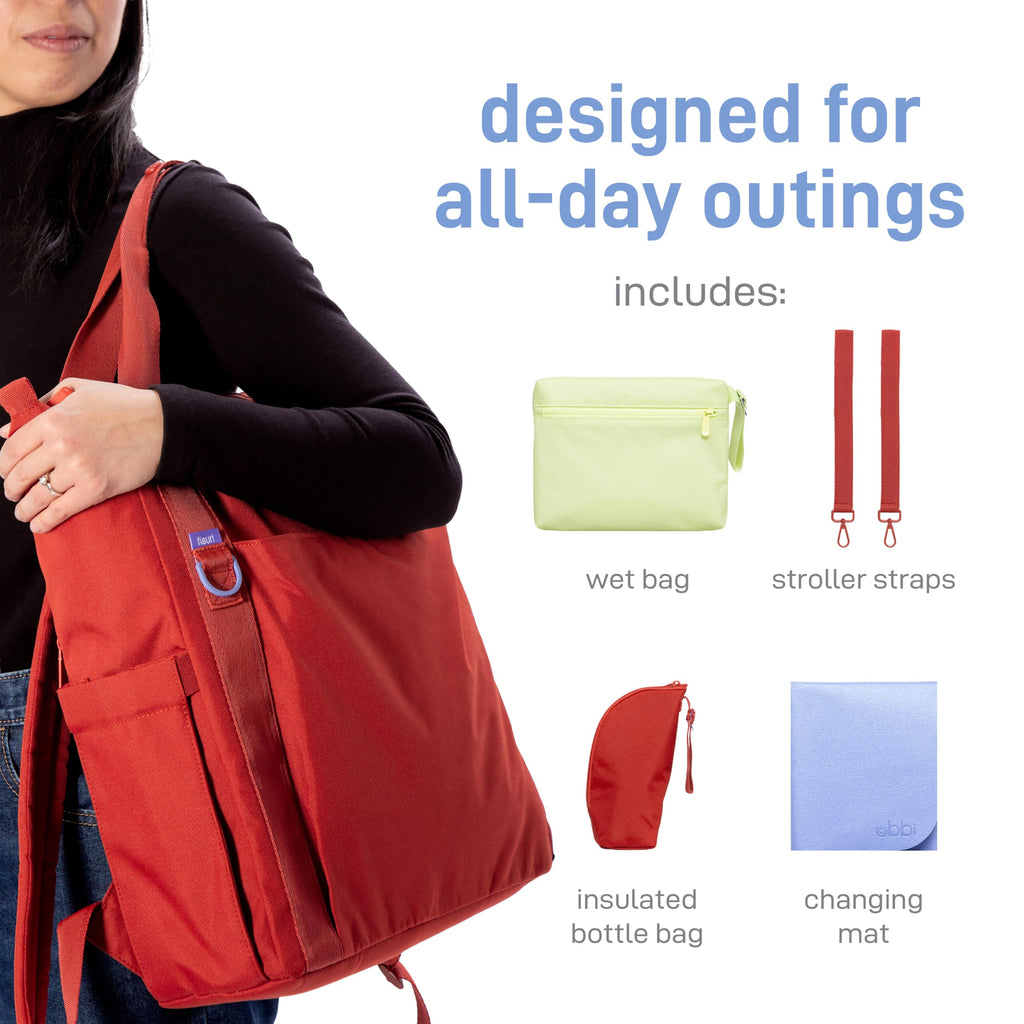 Fleuri All-Day Diaper Bag Backpack, Easy-Clean, Wild Poppy