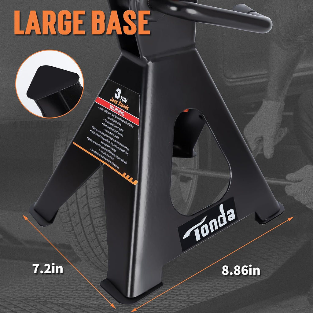 Jack Stands 3 Ton, Extra Tall Heavy Duty, Black, 1 Pair | 13.39“-21.06” Adjustable Height, For SUV, MPV and UTV/ATV