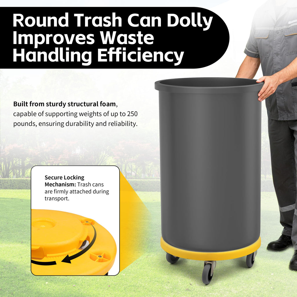 18‑Inch Trash Can Dolly with 5 Swivel Casters High‑Visibility Yellow Rolling Base with Multi Size Compatibility for