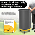 18‑Inch Trash Can Dolly with 5 Swivel Casters High‑Visibility Yellow Rolling Base with Multi Size Compatibility for