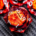RPG Resin Dice Gazes Eye Dice Silver Red Liquid Core Flaming RPG Sharp Edged Dice Set with Gift Box, Polyhedral D and