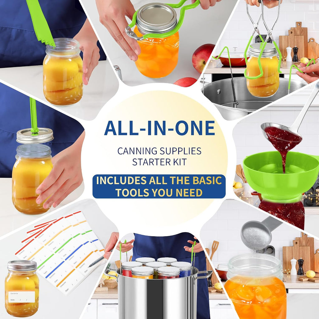 Canning Supplies Starter Kit,Canning Kit for Beginners of 9 with Jar Lifter，Wide Mouth Funnel,Wrench,Tongs,Lid