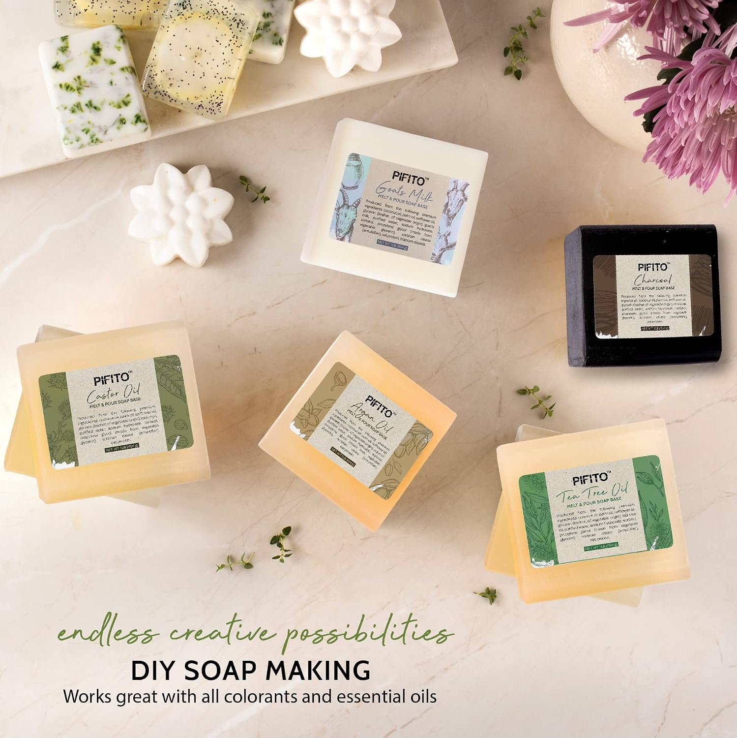 Melt and Pour Soap Base Sampler (7 lbs) │ Assortment of 7 Bases (1lb ea) │ Argan Oil, Avocado Oil, Castor Oil