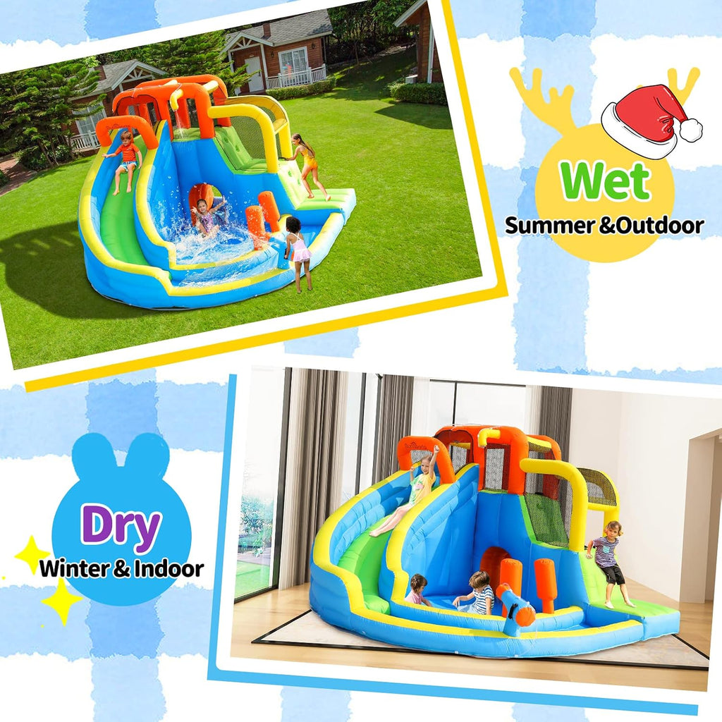 Inflatable Water Slide, Bounce House for Kids, Inflatable Water Park with Splash Pool, Bouncy Castle for Outdoor