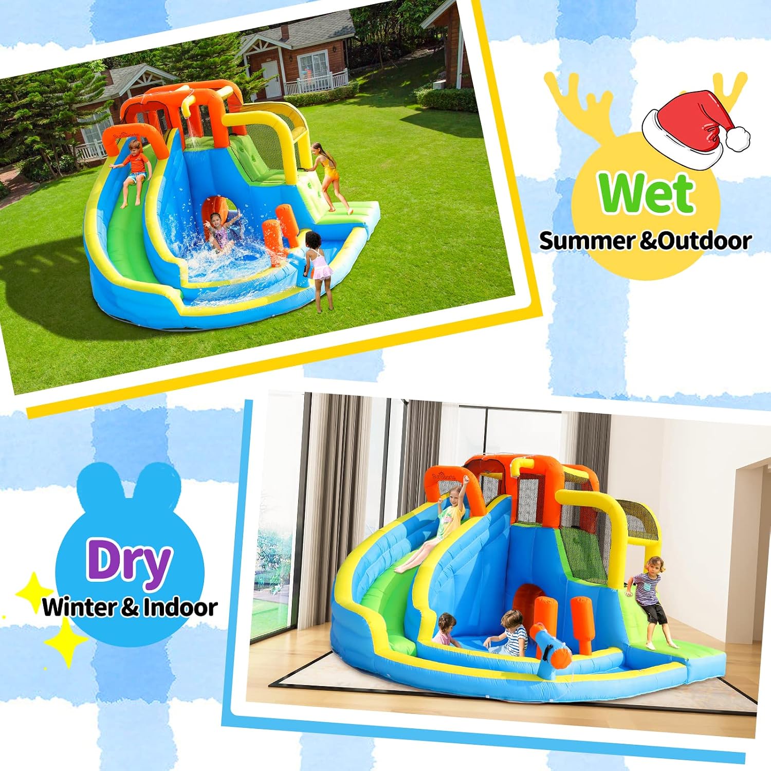 Inflatable Water Slide, Bounce House for Kids, Inflatable Water Park with Splash Pool, Bouncy Castle for Outdoor