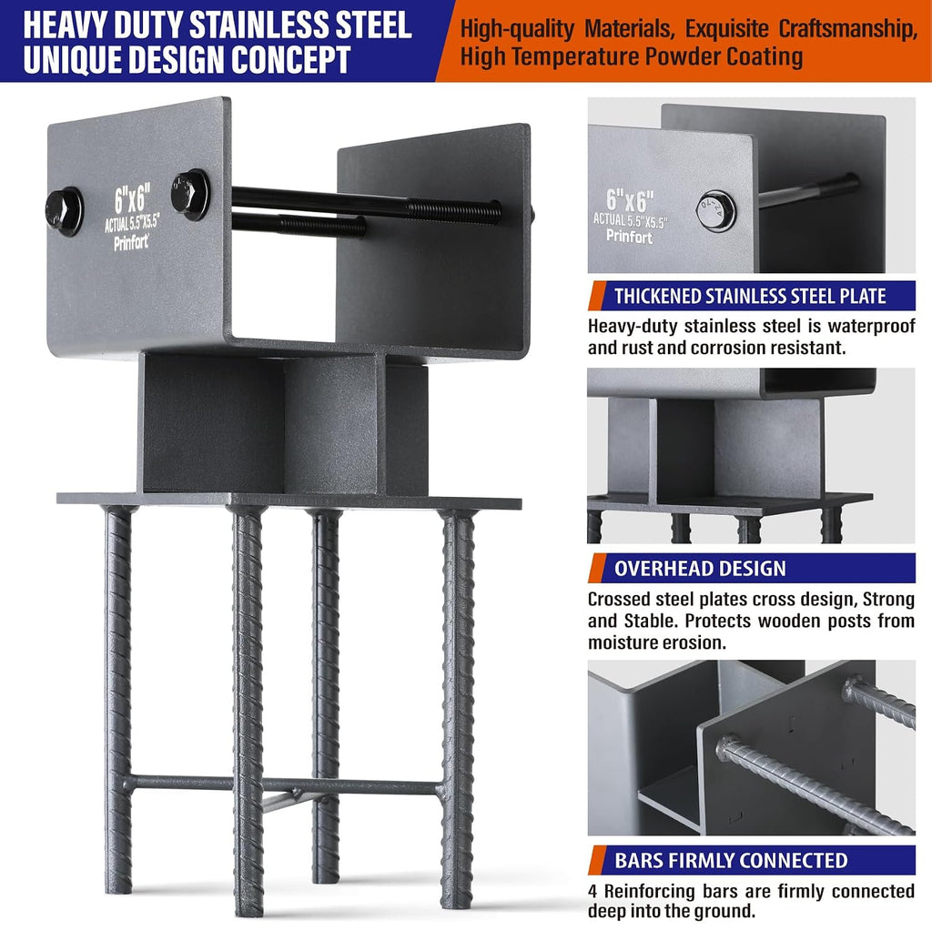 Stainless Steel 6"x6"(Actual 5.5"x5.5") Post Base Bracket Concrete, Wet Set Concrete Post Anchor Bracket Heavy Duty