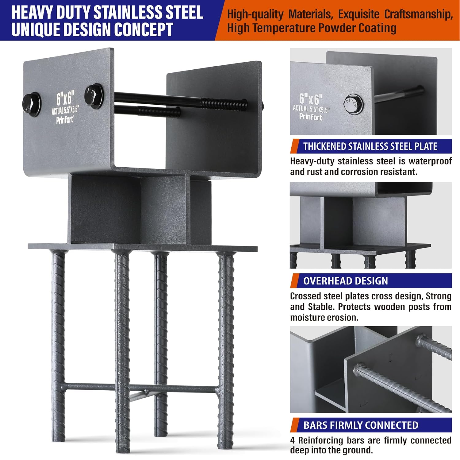 Stainless Steel 6"x6"(Actual 5.5"x5.5") Post Base Bracket Concrete, Wet Set Concrete Post Anchor Bracket Heavy Duty