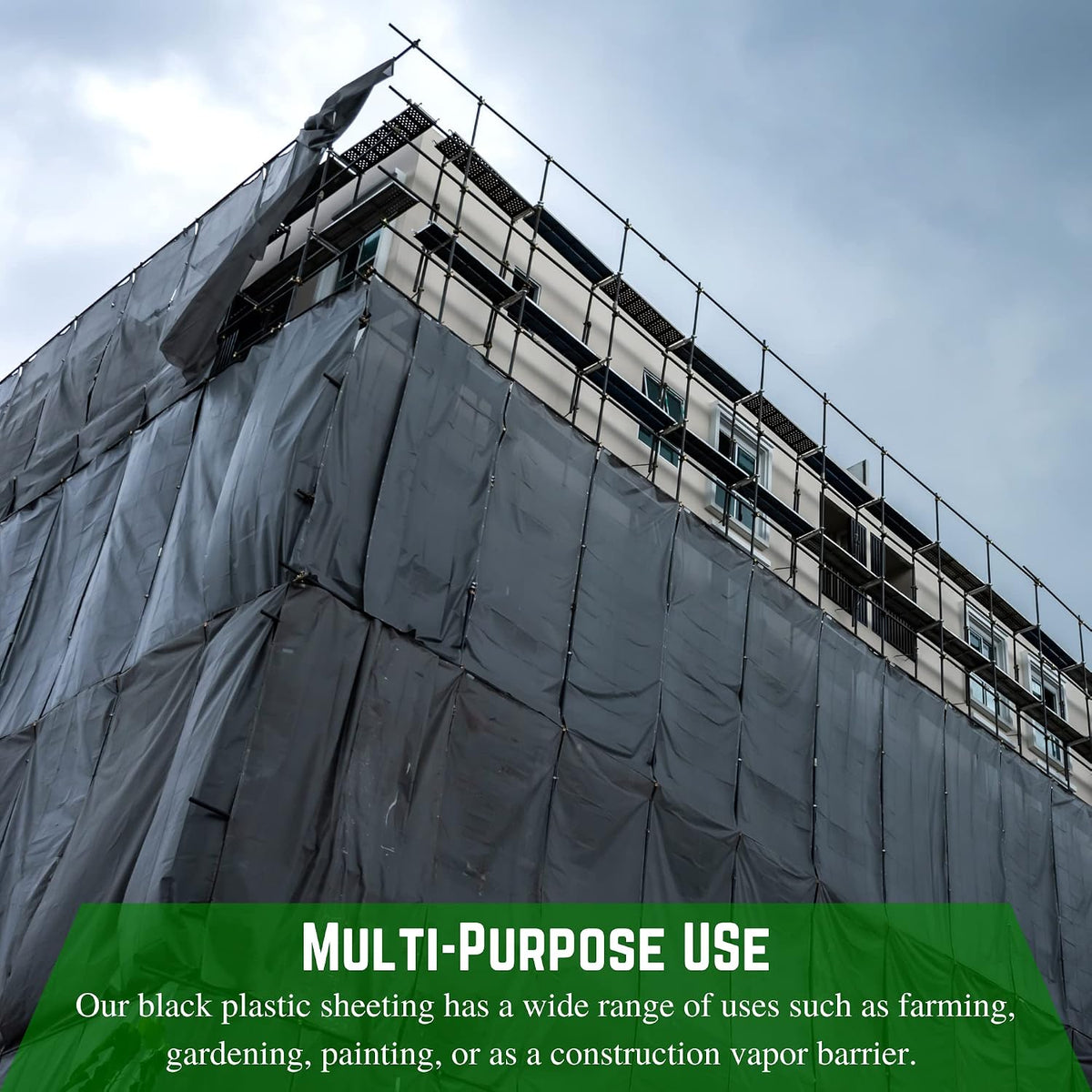 Black Plastic Sheeting - 4 mil - (8' x 100') - Polyethylene Vapor Barrier, Painters Tarp, Heavy Duty Roll