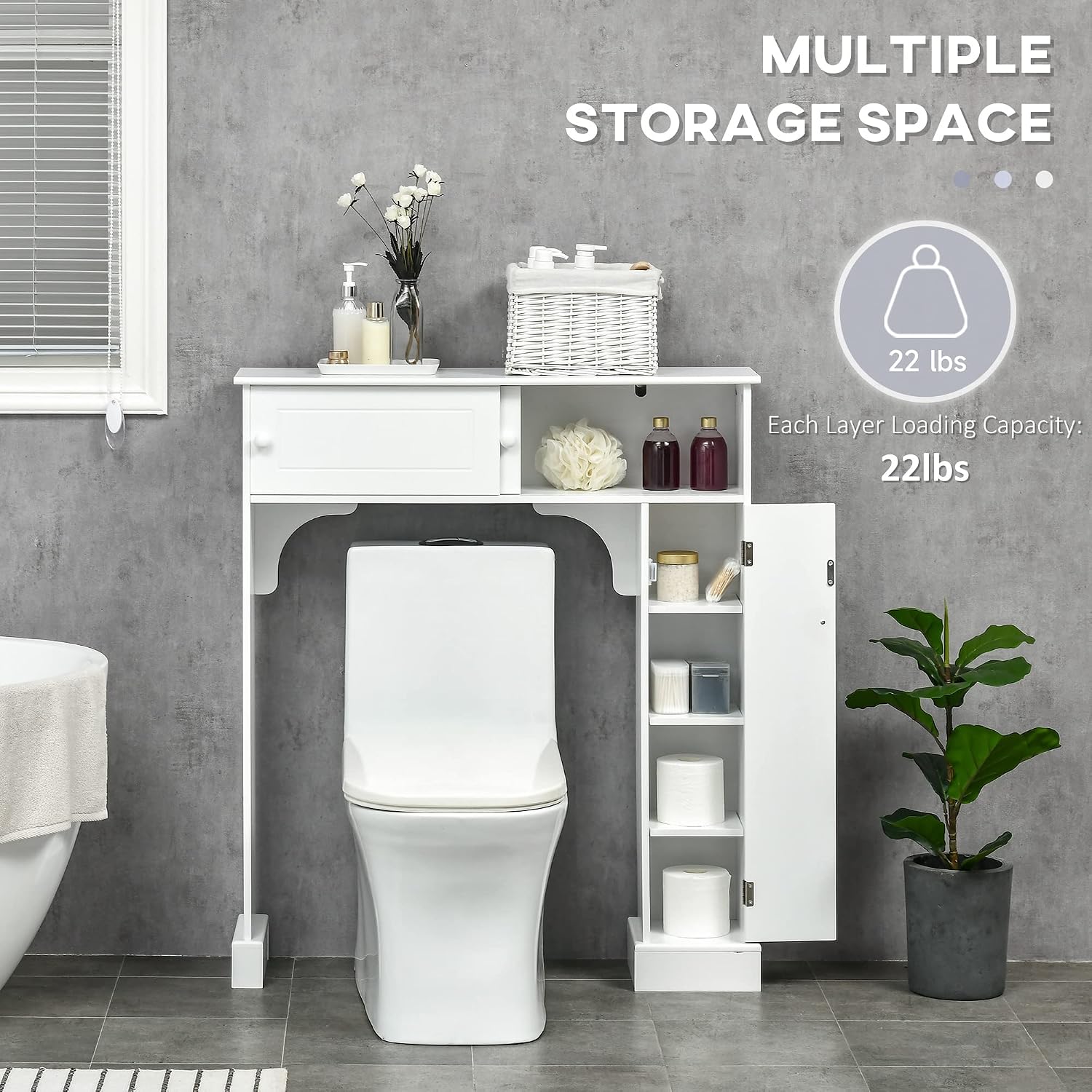 Over The Toilet Bathroom Cabinet Storage Cabinet White | Freestanding Toilet Rack, Bathroom Storage Organizer
