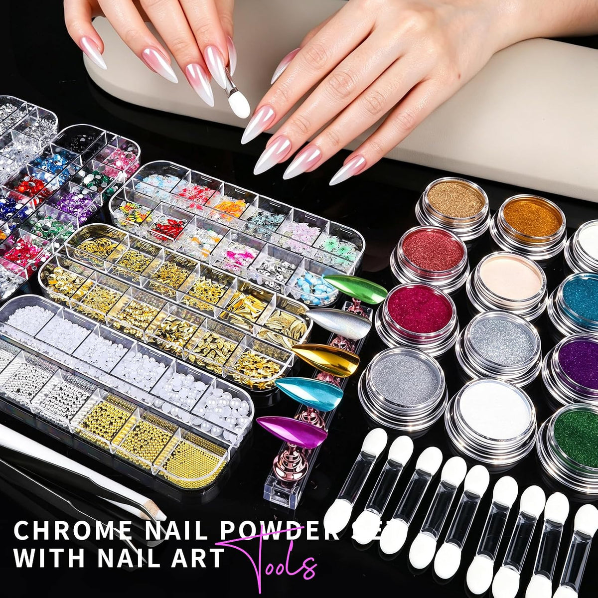 Chrome Nail Powder, Nail Charms, 12Jars Chrome Powder For Nails