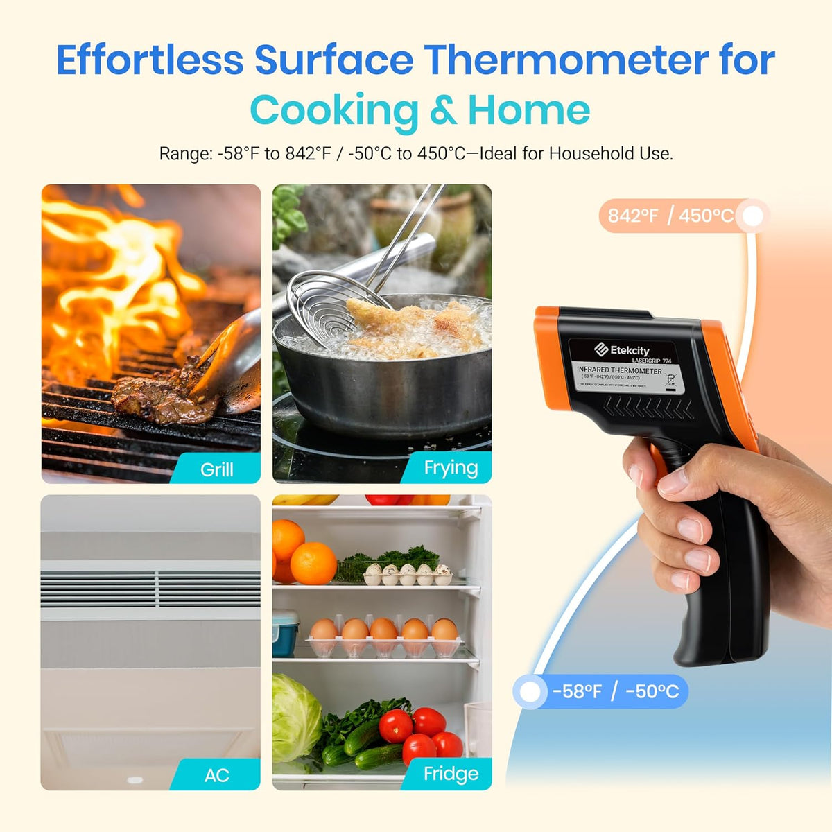 Infrared Thermometer Laser Temperature Gun 774, Orange