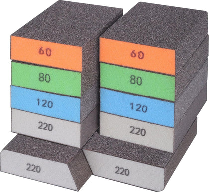 10 Pcs Sanding Sponge Set, 220 Grit: 4 Pcs, 60/80/100/120/180 Grit: 2 Pcs Each, Washable & Reusable Sanding Block for