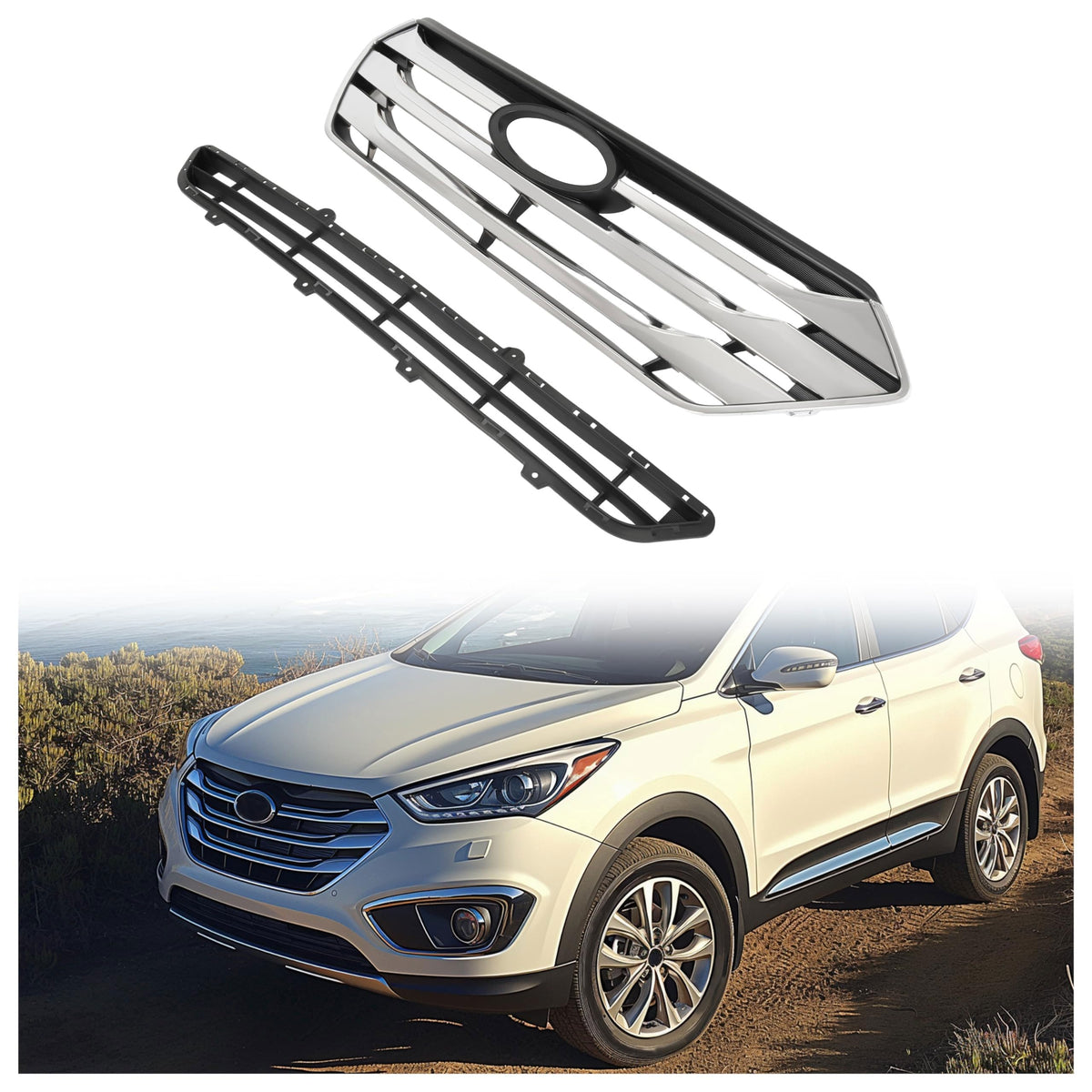 HECASA Grille+Lower Grille Compatible with 2013-2016 Santa Fe