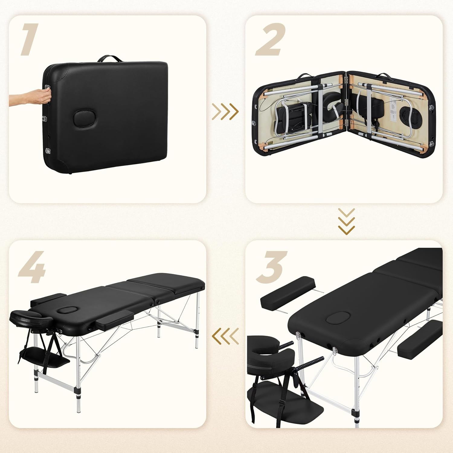 Portable Folding Massage Table Adjustable Lash Tattoo Bed Black