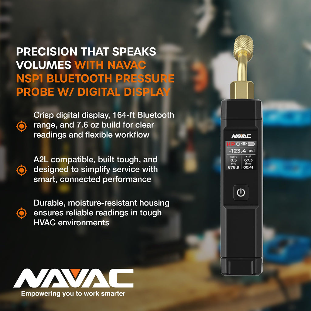 NAVAC NSP1 Bluetooth Pressure Probe - Digital Display, 164 ft Range