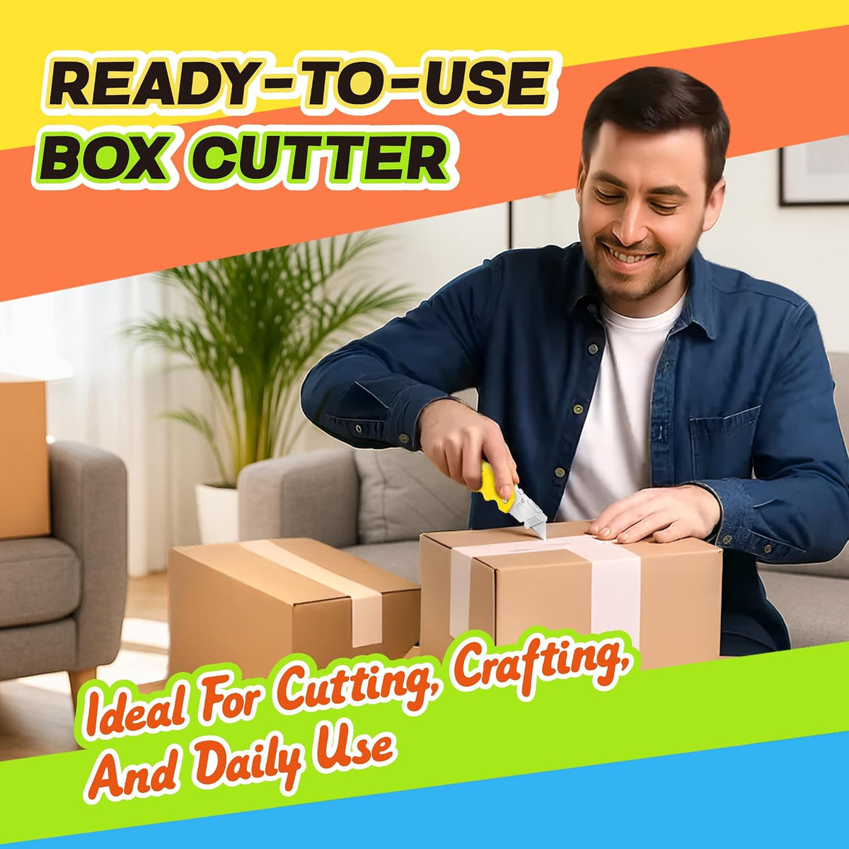 Box Cutter 4 Pack Utility Knife Paper Craft Tools with 10 Blades